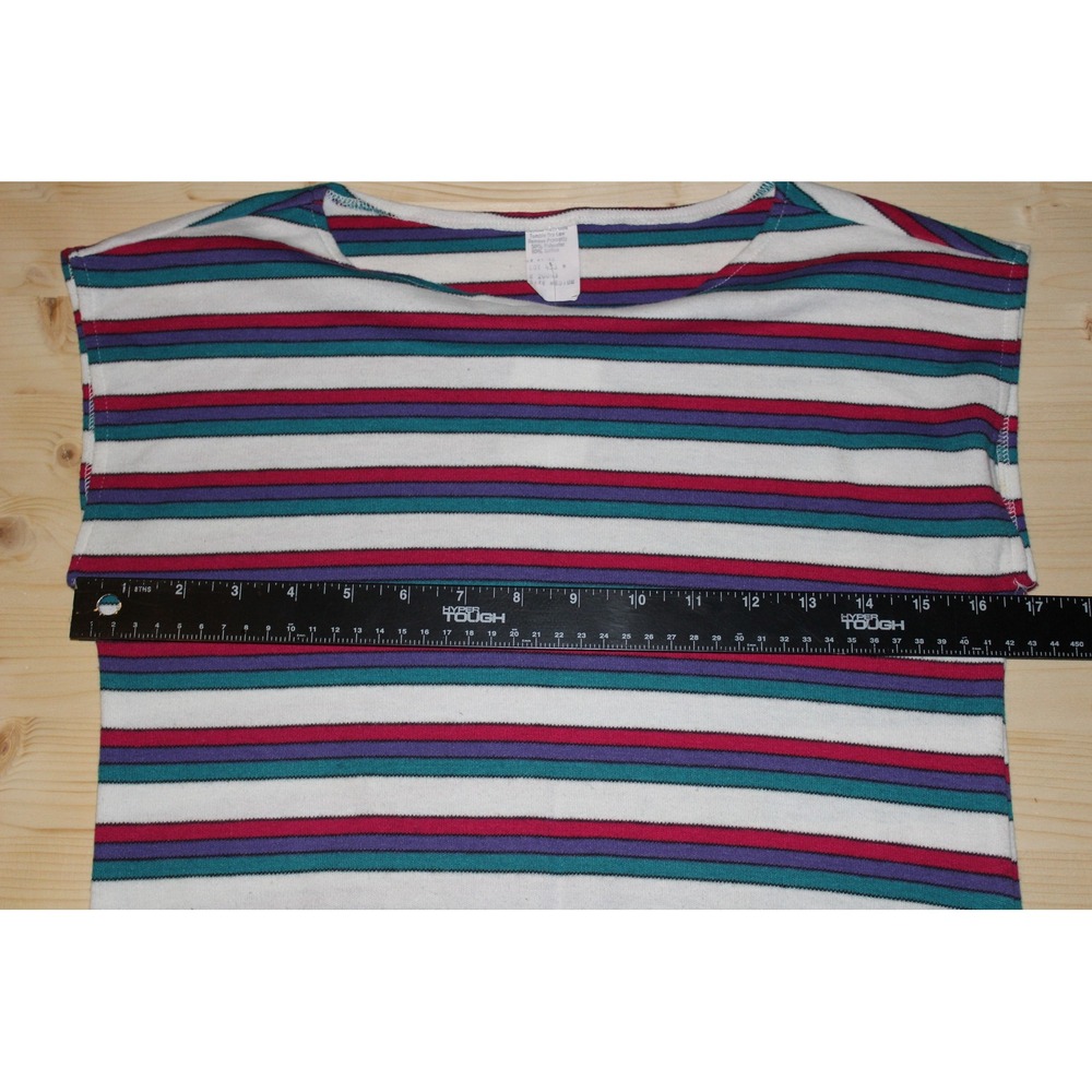 1980's Womens Top Medium Multi Color Striped Sleeveless Boat Neck Vintage - Picture 4 of 7